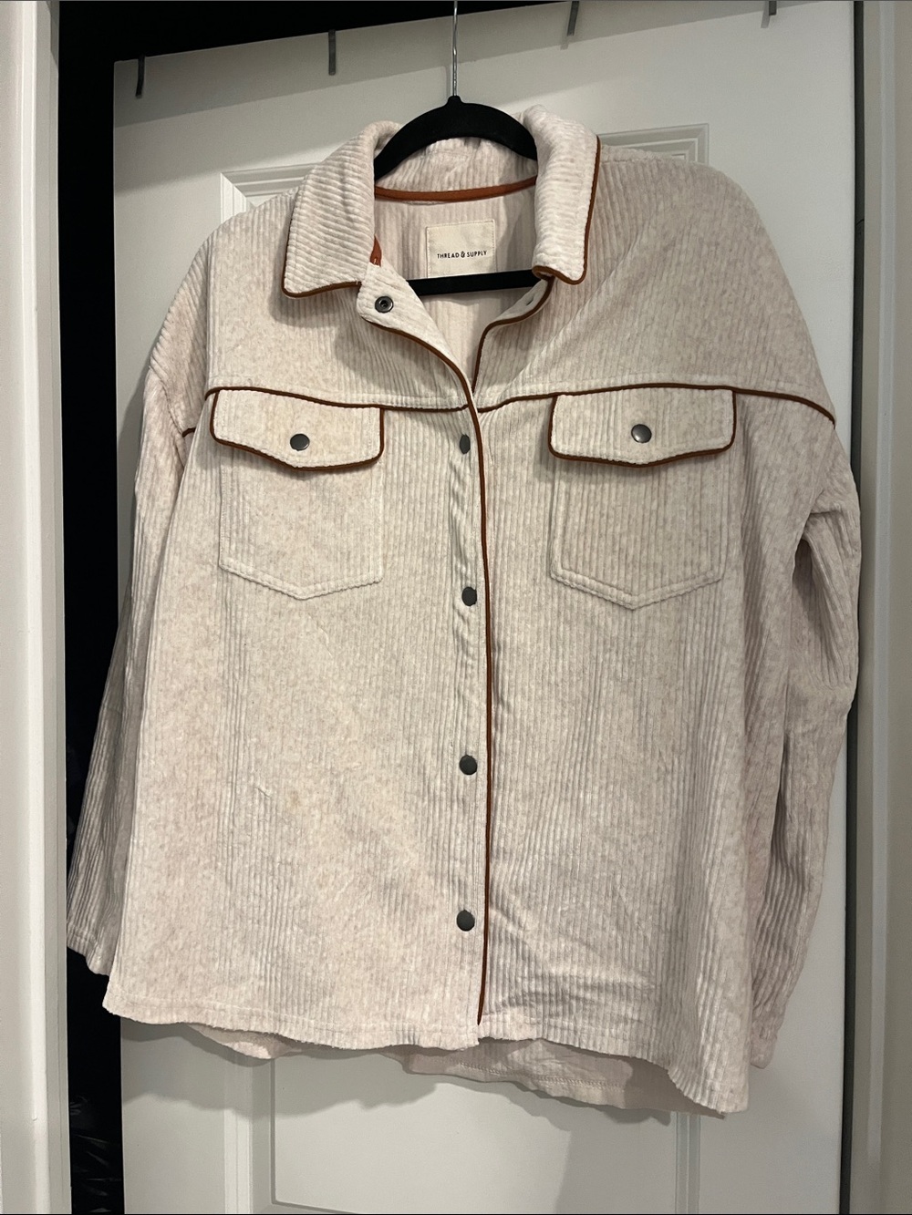 Thread & Supply Cream Shirt-Jacket with Rust Trim
